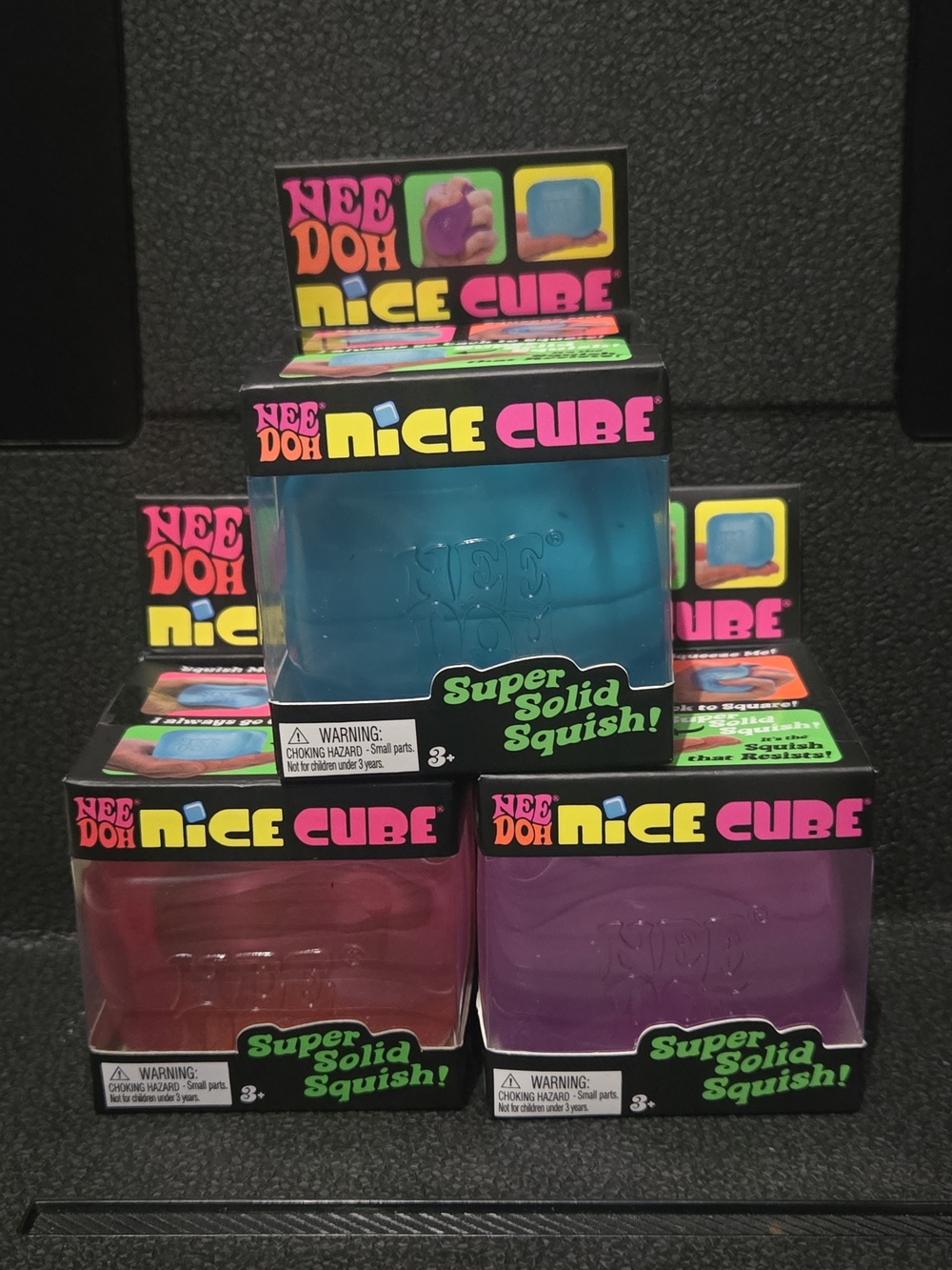 NeeDoh Nice Cube Super Solid Squish Toy - Teal, Pink, Purple